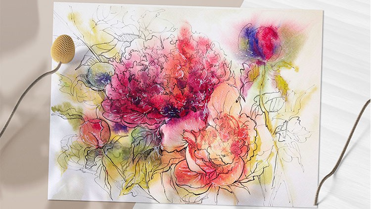 Read more about the article Peonies in Watercolor. Pen & ink study