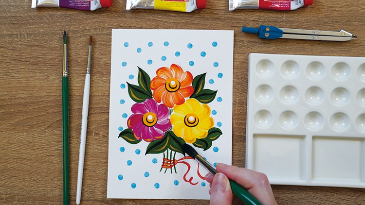 Read more about the article Acrylic painting – Floral Postcard for Beginners