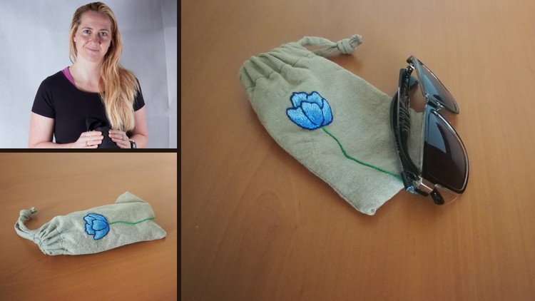 Read more about the article How to make sunglasses case with embroidered blue flower