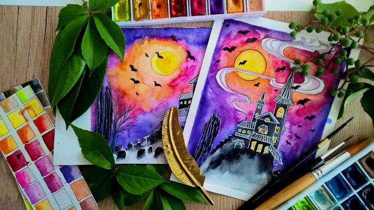 Read more about the article Paint a Watercolor Haunted House in an Hour