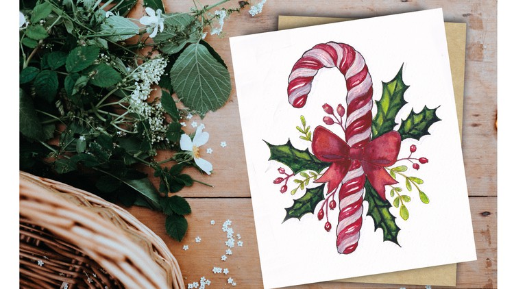 Read more about the article Easy Christmas Candy Cane Watercolor Gift Painting Course