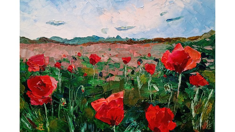 Read more about the article Painting a poppy field with oil and a palette knife