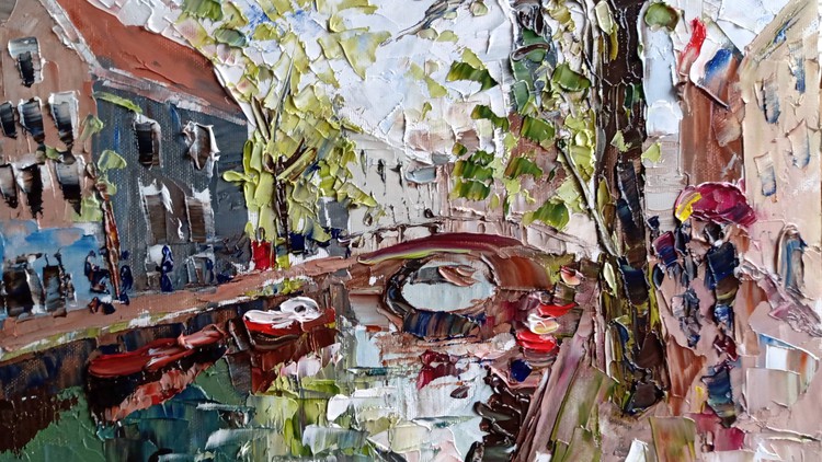 Read more about the article Cityscape – Palette knife – Amsterdam study oil painting