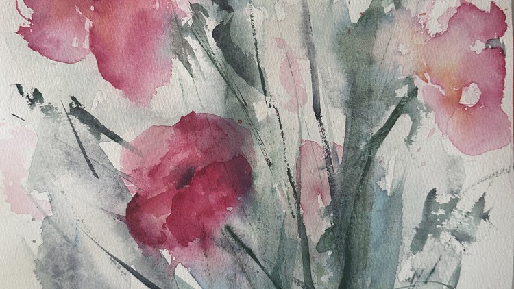 Loose Abstract Intuitive Florals In Watercolour