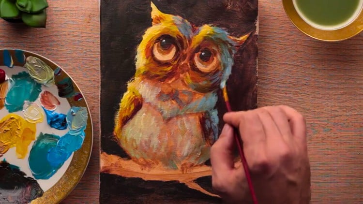 Fundamentals of Acrylic Painting draw a Owl vibrant colors