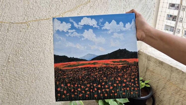 Acrylic Landscape Painting for Beginners: Poppy Field